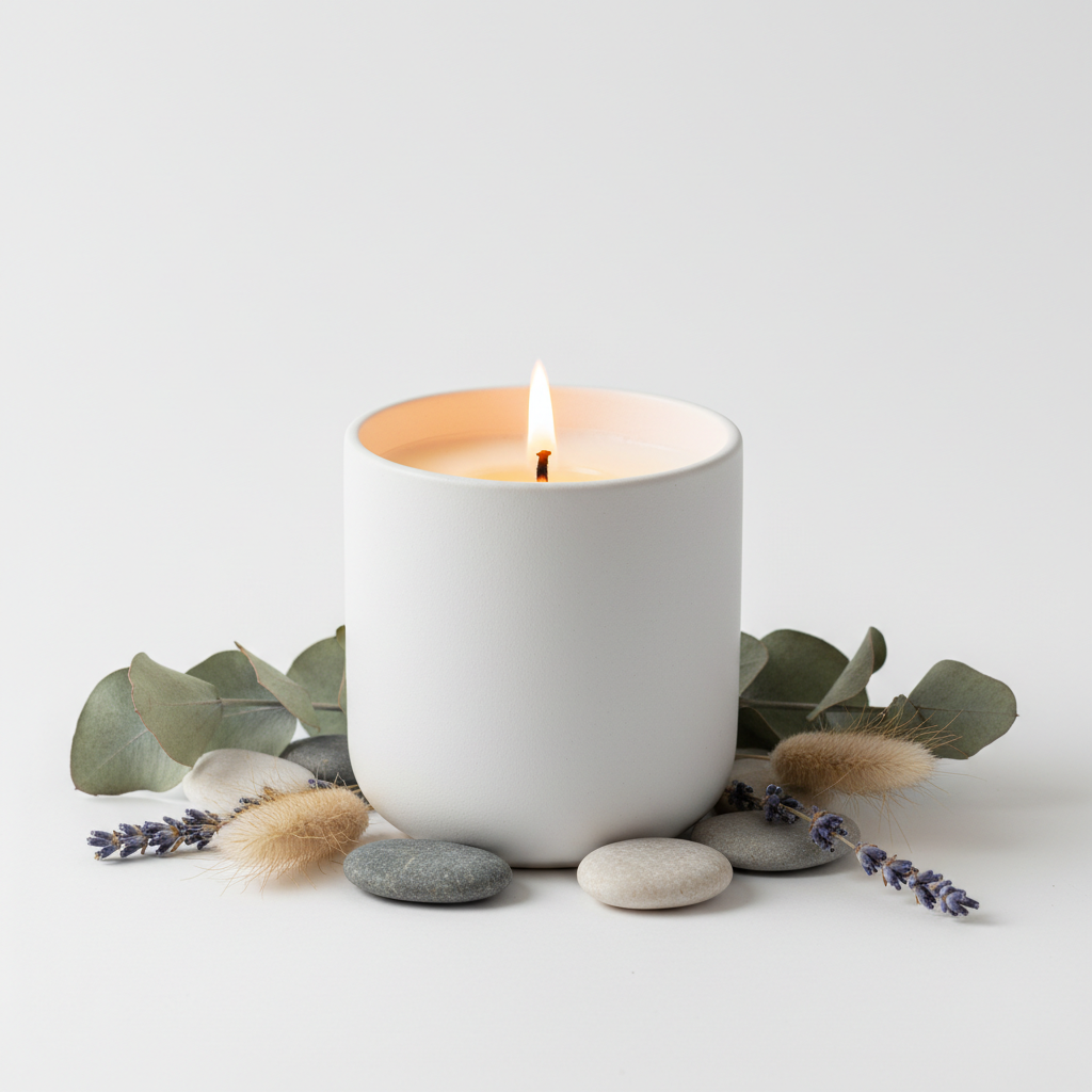 Luxury scented candle in a minimalist ceramic jar